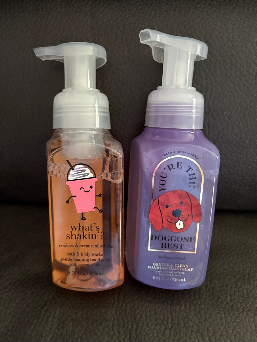 Bath and body foaming soaps in cookies and cream milkshake and rainbow cereal